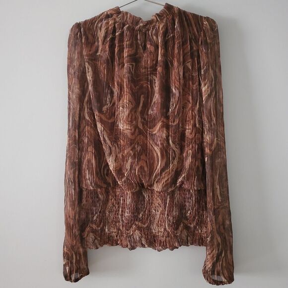 Joie Brown Combo Marble Metallic Ruched Waist Blouse Size M NWOT - Picture 5 of 6
